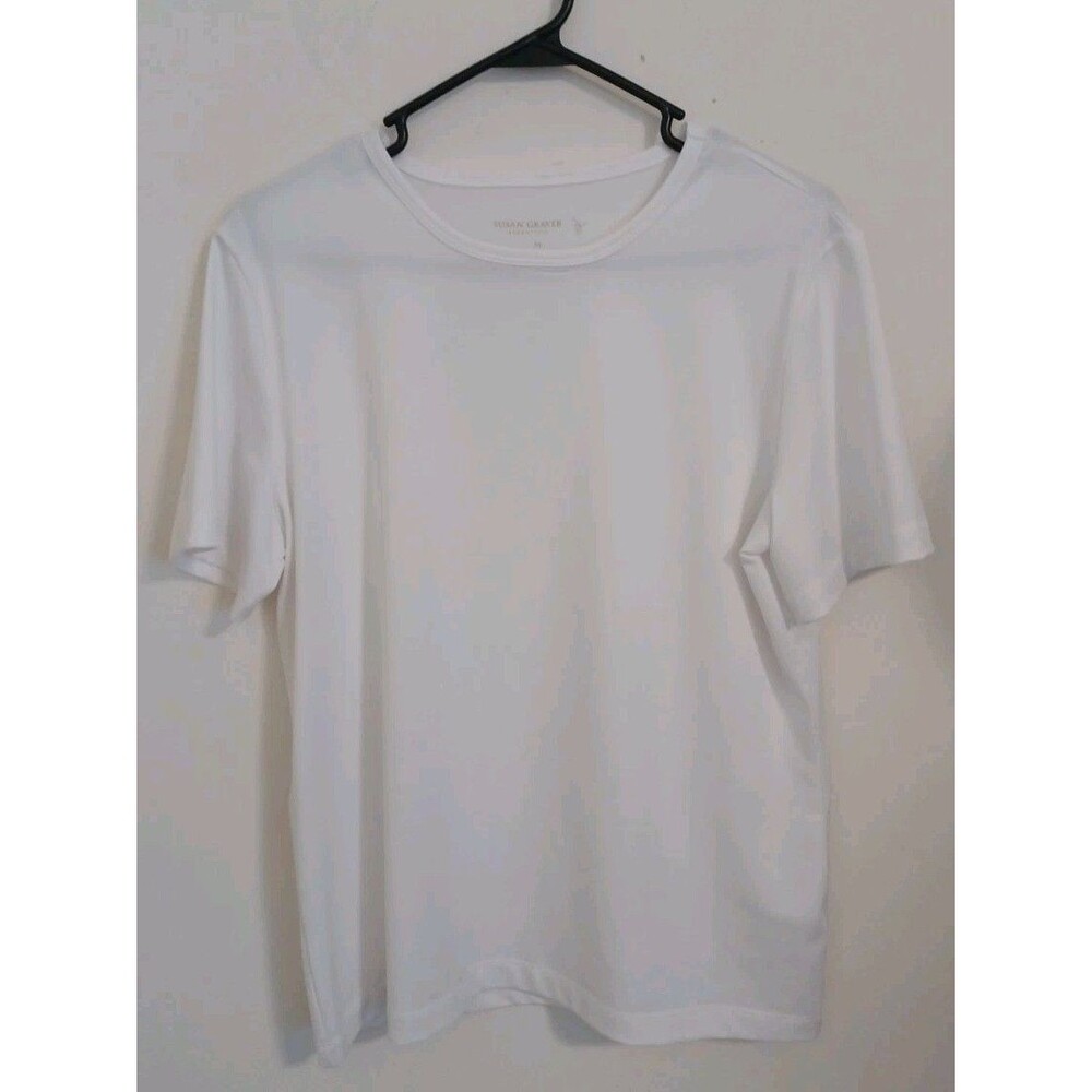 Susan Graver Pullover Knit Tunic Top M White Shortsleeve Casual Lagenlook